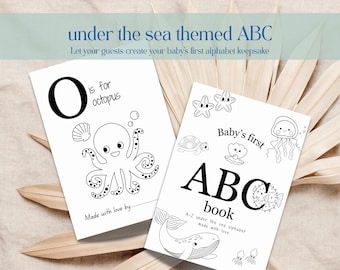 Ocean Baby Shower Game Under the Sea Party Interactive Activity for Guest Entertainment Nautical ABC Book Keepsake Ocean Animal Alphabet