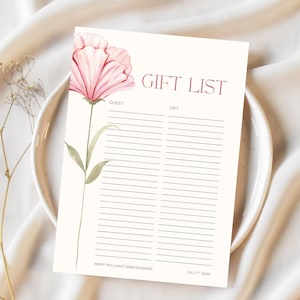Baby in Bloom Gift List Template | Editable Floral Baby Shower Gift Tracker | Printable Pink Garden Theme Gift Log | Instant Download