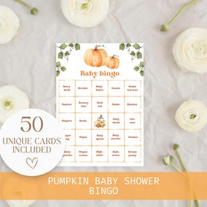 Pompoen babyshower bingospel herfst babyshowerspel babybingokaarten voorgevulde babyshower bingo herfst babyshowerspel 50 unieke kaarten