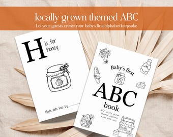 Locally Grown Baby Shower Game Printable ABC Booklet Farmers Market Party Game Little Sprout Baby's Alphabet Keepsake Guestbook Alternative