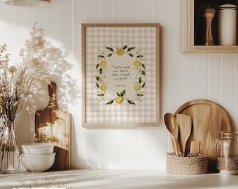 Psalm 34:8 Kristen väggkonst för kök, bibelverstryck, Gingham, smaka och se att Herren är god, religiös gåva för hemmet