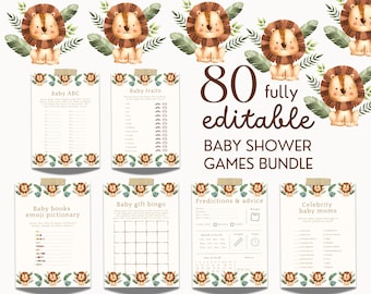 Safari Baby Shower Games Bundle Editable Jungle Theme Lion Baby Bingo Find the Guest A Little Wild One Game Set Printable Instant Download