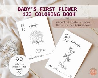 Baby In Bloom Game Baby's First 123 Coloring Pages Girl Baby Shower Keepsake Flowers Numbers Book Printable Guest Entertainment Garden Party