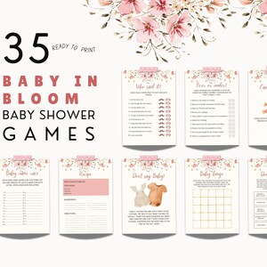 Baby In Bloom Games Floral Baby Shower Activity for Guest Entertainment Party Pack Wildflower Printable Game Cards Flowers Girl Baby Shower