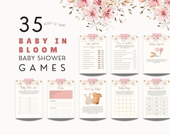 Baby in Bloom-games Bloemen babyshoweractiviteit voor gastenvermaak Feestpakket Wildflower afdrukbare spelkaarten Bloemen babyshower voor meisjes