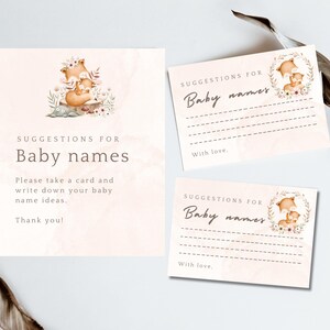 Baby Namensvorschläge Schild & Karten | Pink Woodland Babypartyspiel | Waldtiere Name Idee Station | Druckbare Namens-Eintrittskarten