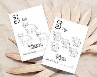 Boerderij babyshower 123 Kleurboek Barnyard babyshower activiteit afdrukbaar babyshowerspel Babyshower aandenken nummers 1 tot 20