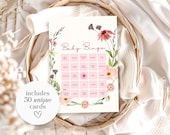 Baby In Bloom Baby Shower Bingo Wildflower Baby Shower Game Prefilled Bingo Cards Printable Flower Baby Shower Activity Girl