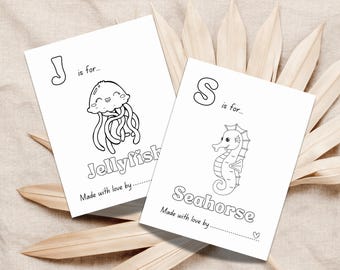 Under the Sea Game Baby's First ABC Book Printable Alphabet Coloring Pages Ocean Animals Baby Shower Activity for Guest Entertainment Idea