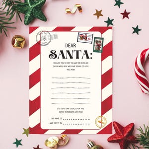 Carta a Papá Noel imprimible Carta a Papá Noel para niños Plantilla de lista de deseos de Navidad Carta imprimible a Papá Noel Carta navideña lista para imprimir