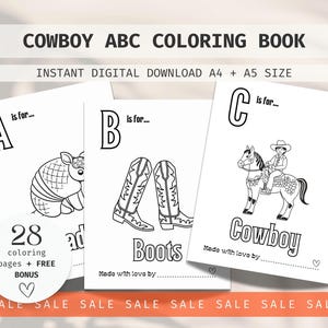 Baby Shower ABC Book for a Cowboy Baby Shower, Western ABC Coloring Book, ABC Coloring Pages, Cowboy Baby Shower Games,  Rodeo Baby Shower