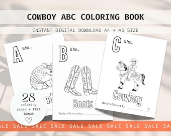 Baby Shower ABC Book for a Cowboy Baby Shower, Western ABC Coloring Book, ABC Coloring Pages, Cowboy Baby Shower Games,  Rodeo Baby Shower