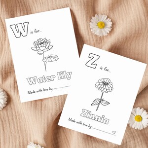 Baby in Bloom Baby Shower ABC Coloring Book Activity, Baby's first ABC Book with a flower theme, Wildflower themed Baby Shower Game, ABC Coloring Pages with flowers for a Spring Baby Shower