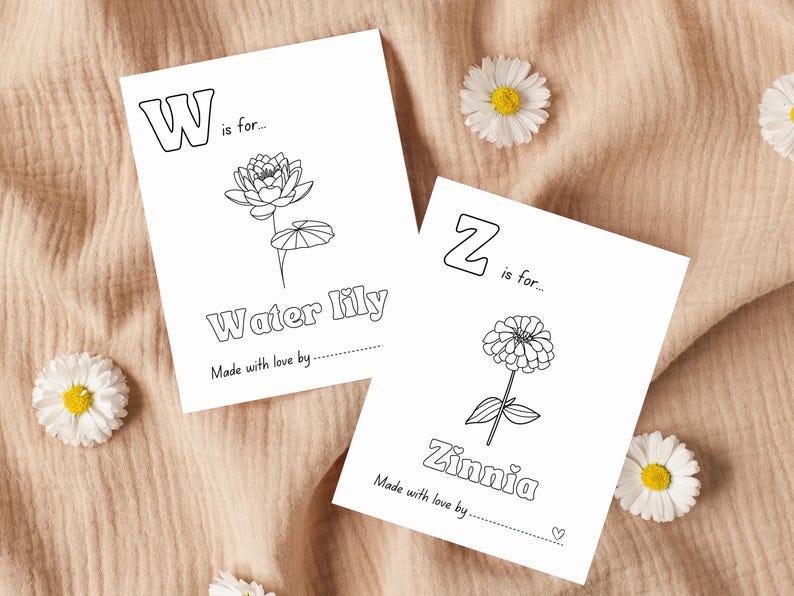 Baby in Bloom Baby Shower ABC Coloring Book Activity, Baby's first ABC Book with a flower theme, Wildflower themed Baby Shower Game, ABC Coloring Pages with flowers for a Spring Baby Shower