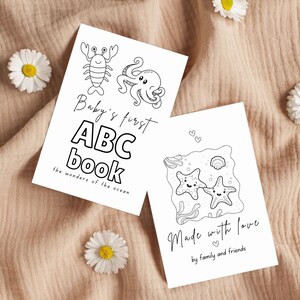Baby Shower ABC book for an Ocean Baby Shower, Mermaid Baby Shower, Cute Ocean Animals ABC Coloring Pages, Baby Shower Keepsake, Ocean Baby Shower ABC, Ocean ABC, Ocean and Sea theme, Under the Sea Baby Shower, Under the Sea ABC, Under the Sea Alphabet, Seahorse, Jellyfish, Starfish, Baby's First ABC Coloring Pages, Baby Shower Keepsake, Gender Neutral, Boy Baby Shower, Girl Baby Shower, Baby Shower Game Printable, Baby Shower Activity Ideas, Personizable ABC book, Customizable ABC Book