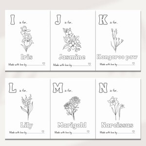 Baby in Bloom Baby Shower ABC Coloring Book Activity, Baby's first ABC Book with a flower theme, Wildflower themed Baby Shower Game, ABC Coloring Pages with flowers for a Spring Baby Shower