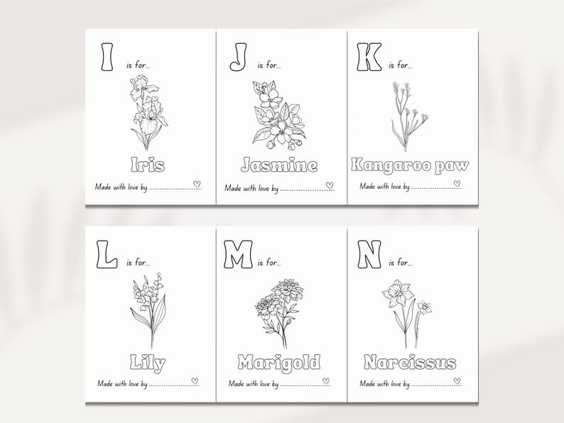 Baby in Bloom Baby Shower ABC Coloring Book Activity, Baby's first ABC Book with a flower theme, Wildflower themed Baby Shower Game, ABC Coloring Pages with flowers for a Spring Baby Shower