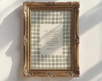 Jeremías 1:5 Nursery Wall Art Spanish Bible Verse Christian Scripture Sage Green Gingham Baptism Gift for Baby Boy Jeremiah 1 5 Español