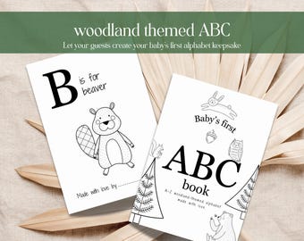 Woodland Baby Shower ABC Book Forest Animals ABC Coloring Book Outdoor Baby Shower Game Baby Shower Keepsake Baby Shower Gift Idea