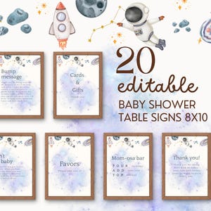 Space Baby Shower Sign Bundle Rocket Ship Baby Shower Decor Astronaut Baby Shower Signs Editable Galaxy Baby Table Signs Outer Space Theme