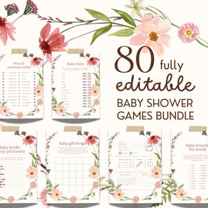 Editable Baby in Bloom Baby Shower Games, Floral Baby Shower Game Bundle, Wildflower Baby Shower Activities, Printable Girl Baby Games
