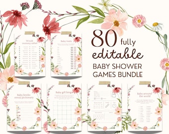 Editable Baby in Bloom Baby Shower Games, Floral Baby Shower Game Bundle, Wildflower Baby Shower Activities, Printable Girl Baby Games