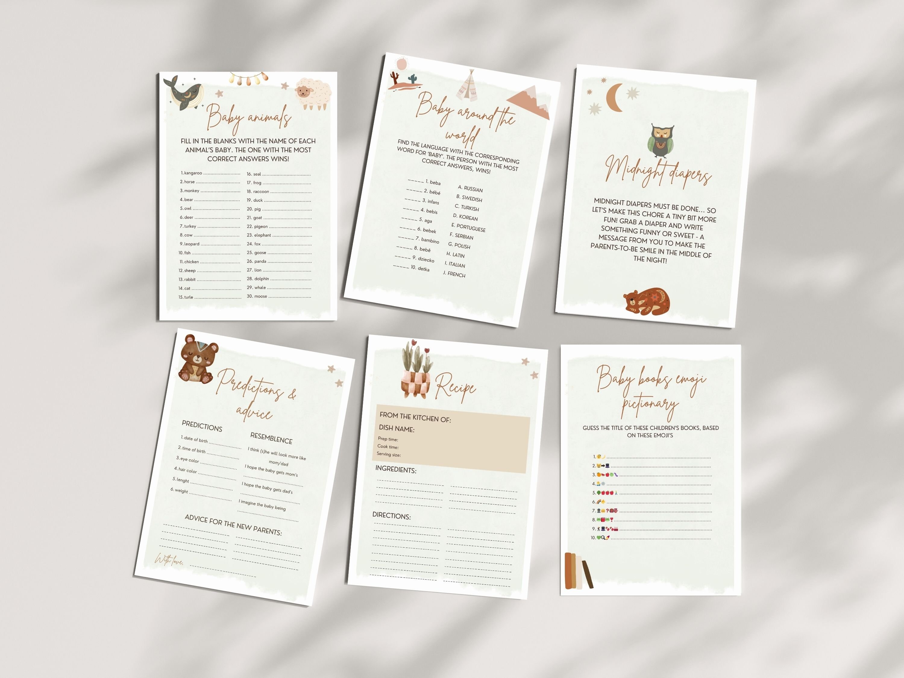 Baby Shower Game Bundle, Boho Baby Shower Game Kit, Printable Baby Shower Game, Baby Shower ...