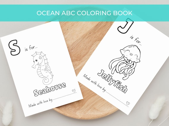 Ocean Baby Shower ABC Coloring Book Ocean Animals Alphabet Under the Sea ABC Baby Shower Game Interactive Activity for Guest Entertainment