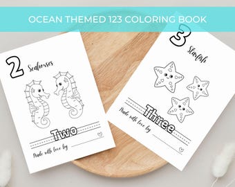Gioco per baby shower a tema oceano, sotto il mare, ricordo del primo bambino, 123 pagine da colorare, libro sui numeri, intrattenimento per gli ospiti di feste nautiche, tema spiaggia