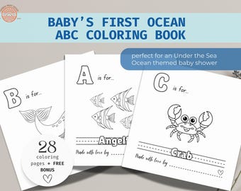 Ocean Baby Shower ABC Book Printable | Under the Sea Baby Shower Activity | Baby’s First ABC Coloring Book | Mermaid Party Keepsake