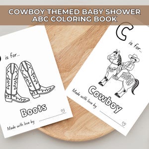 Cowboy Baby Shower Game Babys First ABC Book Western Alphabet Coloring Pages Activity for Guest Book Alternative Keepsake Idea Rodeo Party
