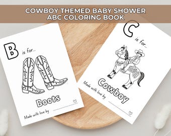 Cowboy Baby Shower Game Babys First ABC Book Western Alphabet Coloring Pages Activity for Guest Book Alternative Keepsake Idea Rodeo Party