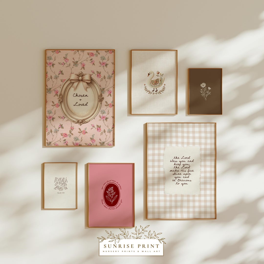 Pink Christian Nursery Gallery Wall Art Set of 6 Bible Verse Posters ...