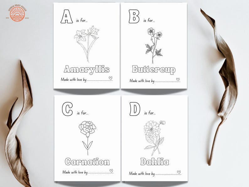 Baby in Bloom Baby Shower ABC Coloring Book Activity, Baby's first ABC Book with a flower theme, Wildflower themed Baby Shower Game, ABC Coloring Pages with flowers for a Spring Baby Shower