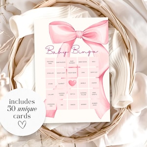 Pink Bow Baby Shower Bingo Coquette Baby Party Game Baby Party Game Baby Bingo Cards Prefilled Activity Printable Girl Game Editable