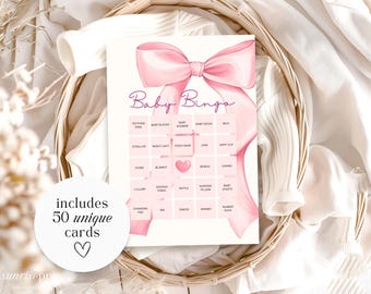 Pink Bow Baby Shower Bingo Coquette Baby Party Game Baby Party Game Baby Bingo Cards Prefilled Activity Printable Girl Game Editable