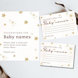 Ideeën babynaam bord ster babyshower spel Celestial babyshower activiteit naam suggestie spelnaam idee kaarten afdrukbare Instant Download