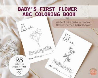 Baby First ABC Book Baby Shower Game Baby in Bloom Wildflower Coloring Book Printable Baby Shower Activity Floral Baby Shower Gift