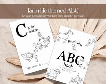 Farm Animal ABC Baby Shower Book Cowboy Baby Shower Game Barnyard Alphabet Coloring Book Baby ABC Printable Baby Shower Keepsake
