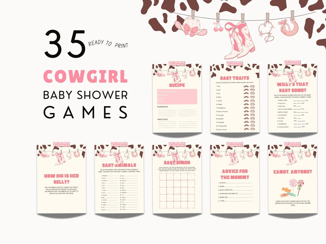 Cowgirl Baby Shower Games Western Themed Party Pack Printable Game ...