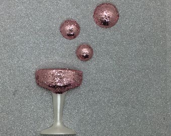 Retro Cocktail Glass & Bubble Wall Hangings ~ Custom Color w or w/o Glitter . Made to Order