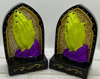 The Praying Hands of Saint Frankenstein Bookends ~ ReVamped Vintage Horror Book End Pair