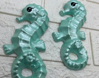 Retro Seahorse Wall Hangings in Pearly Aqua Blue ~ Ready to Ship!