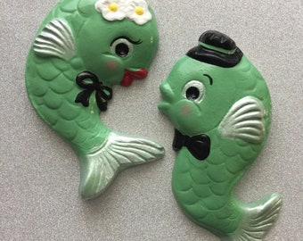 Custom Mr. & Mrs. Fish ~ Retro Chalkware Wall Plaques in Your Colors