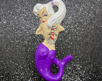 Tattooed Mermaid Wall Hanging ~ Lighthouse Tattoo ~ Ready to Ship!