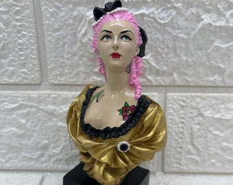 ReVamped Miniature Pink Hair Tattoo Pinup Bust ~ Ready to Ship