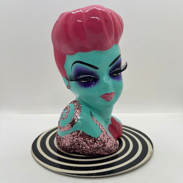 Beetlejuice Inspired Miss Argentina Glitter Head Vase ~ Made to Order