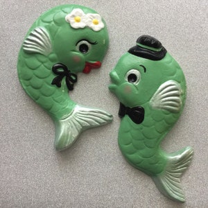 Custom Mr. & Mrs. Fish ~ Retro Chalkware Wall Plaques in Your Colors