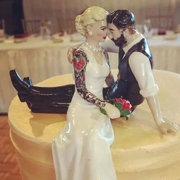 Custom Tattooed Wedding Cake Topper ~ Sitting Position