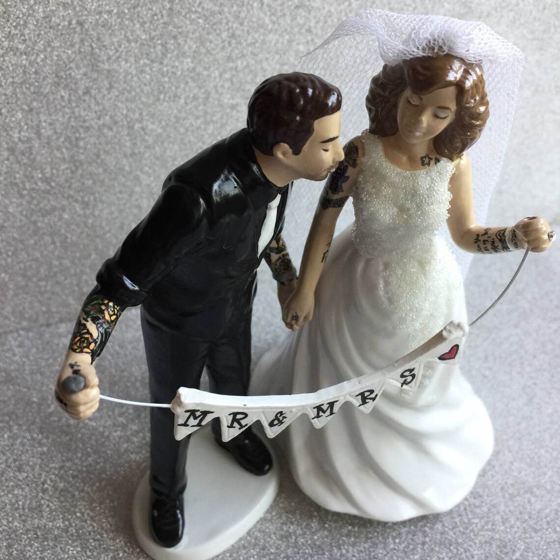 Tattooed Wedding Cake Topper . Bride and Groom Tattoos . Custom Painted ...